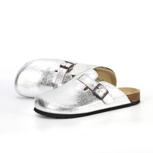 9463 Clogs Slippers sliver glossy leather