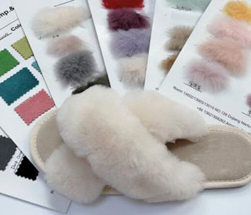 Furry slippers with color samples
