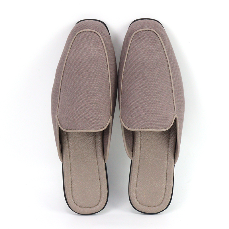 Top view of custom taupe/mauve suede-like mule slippers by JNP Footwear