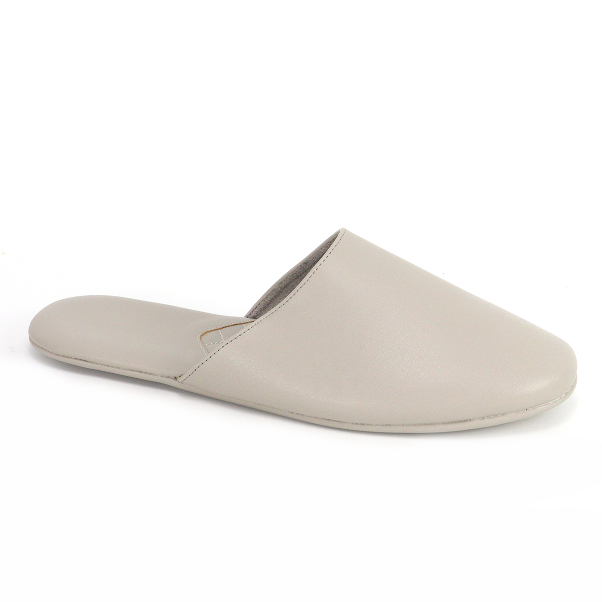 Minimalist light grey custom suede-like mule slipper, side profile, by JNP Footwear