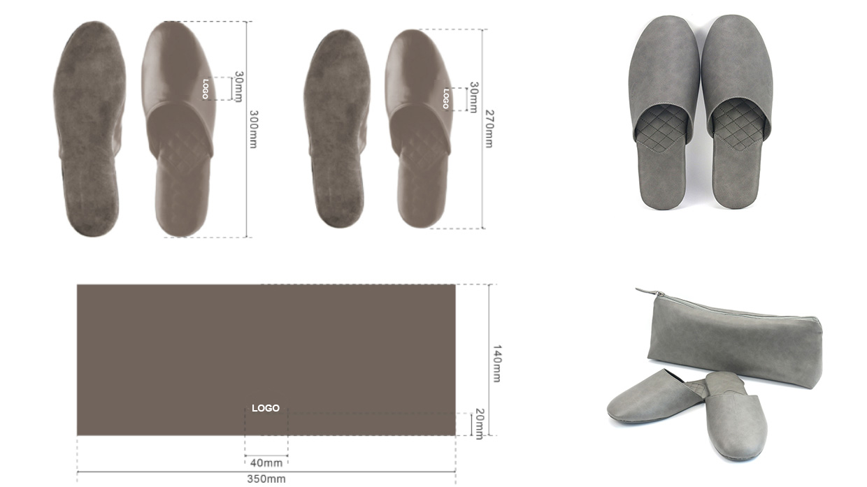 Technical drawing and dimensions for custom slipper design by JNP Footwear, illustrating B2B precision