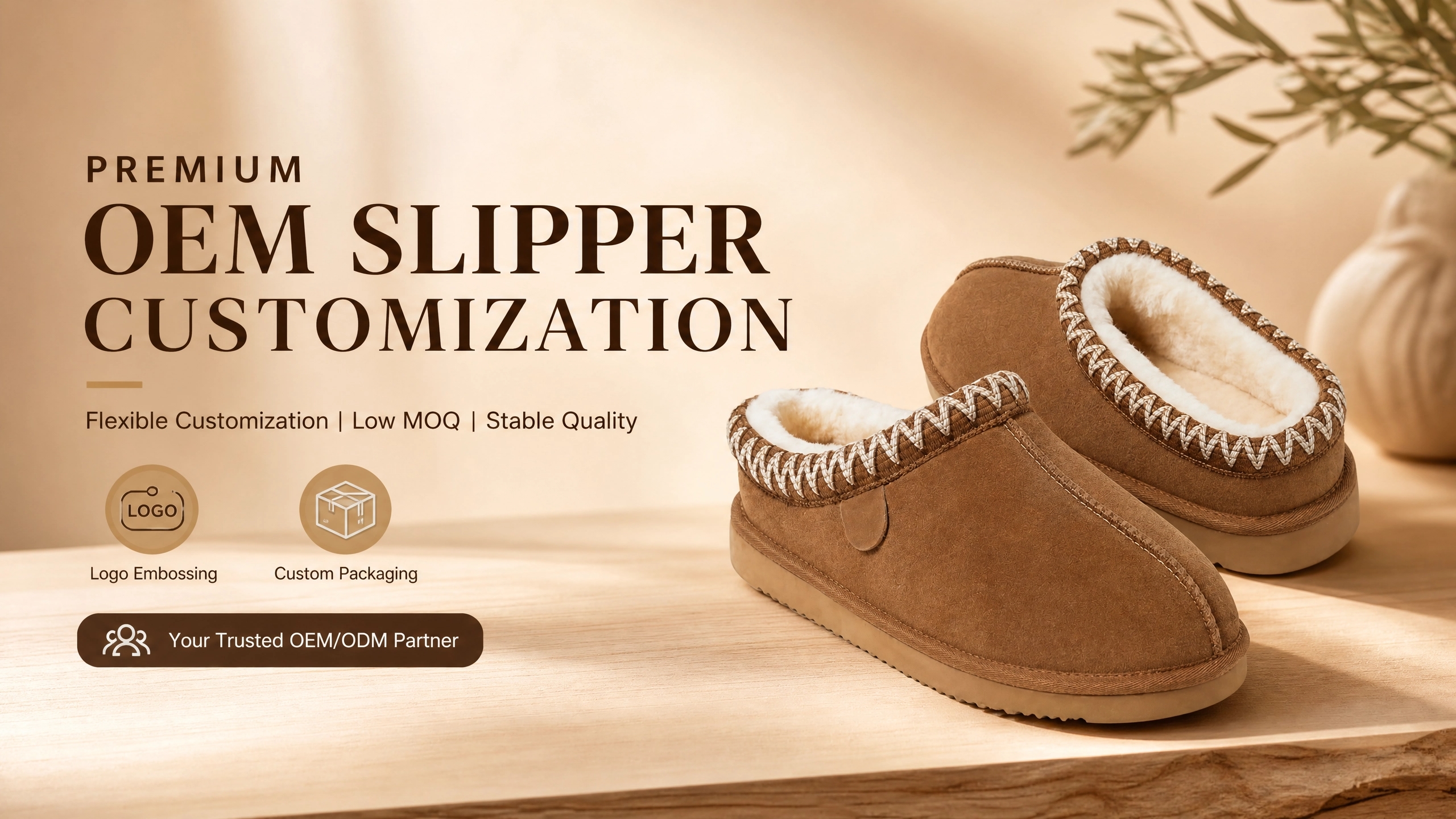 OEM suede shearling slippers custom logo