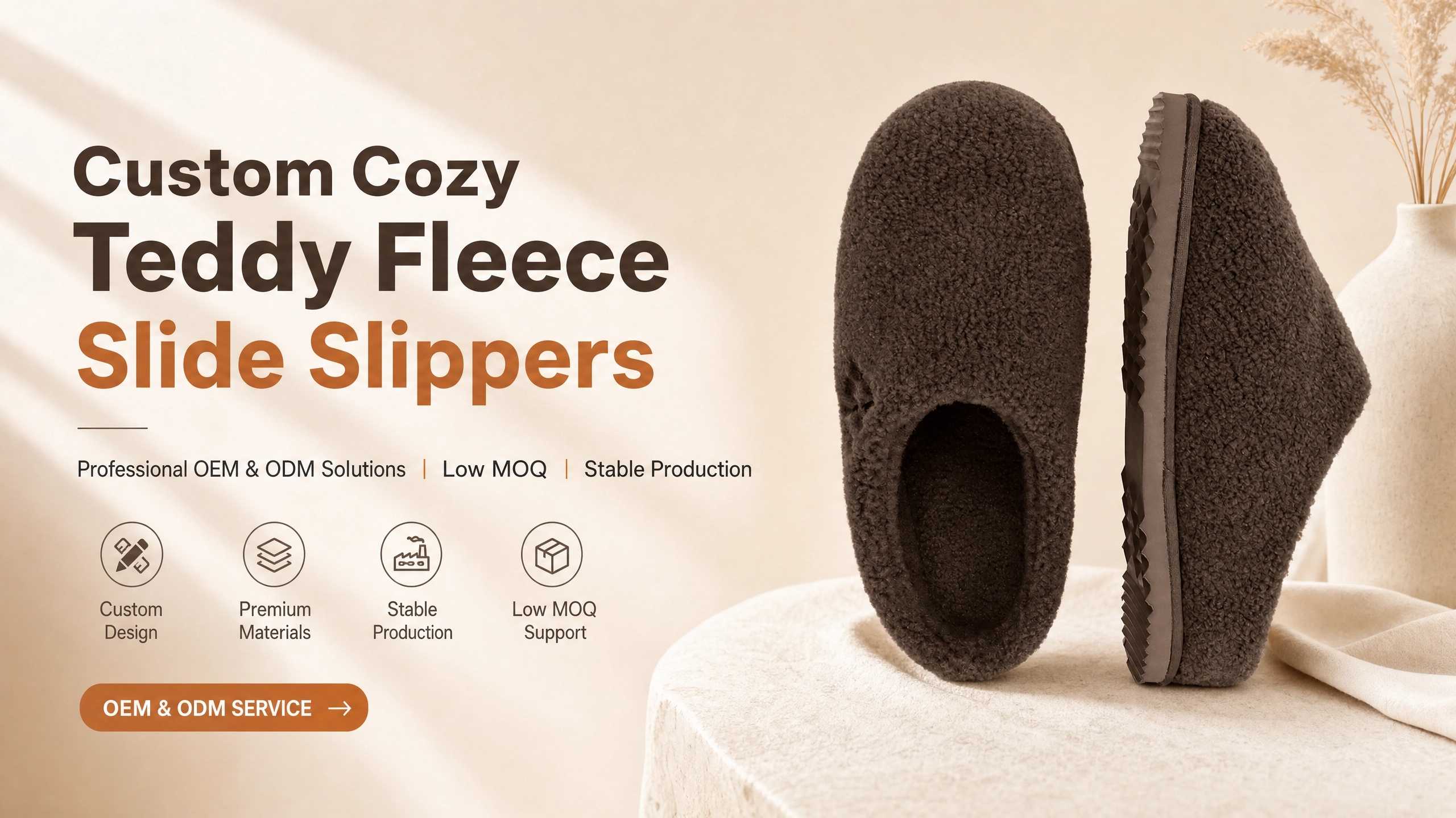 Custom Cozy Teddy Fleece Slide Slippers OEM ODM