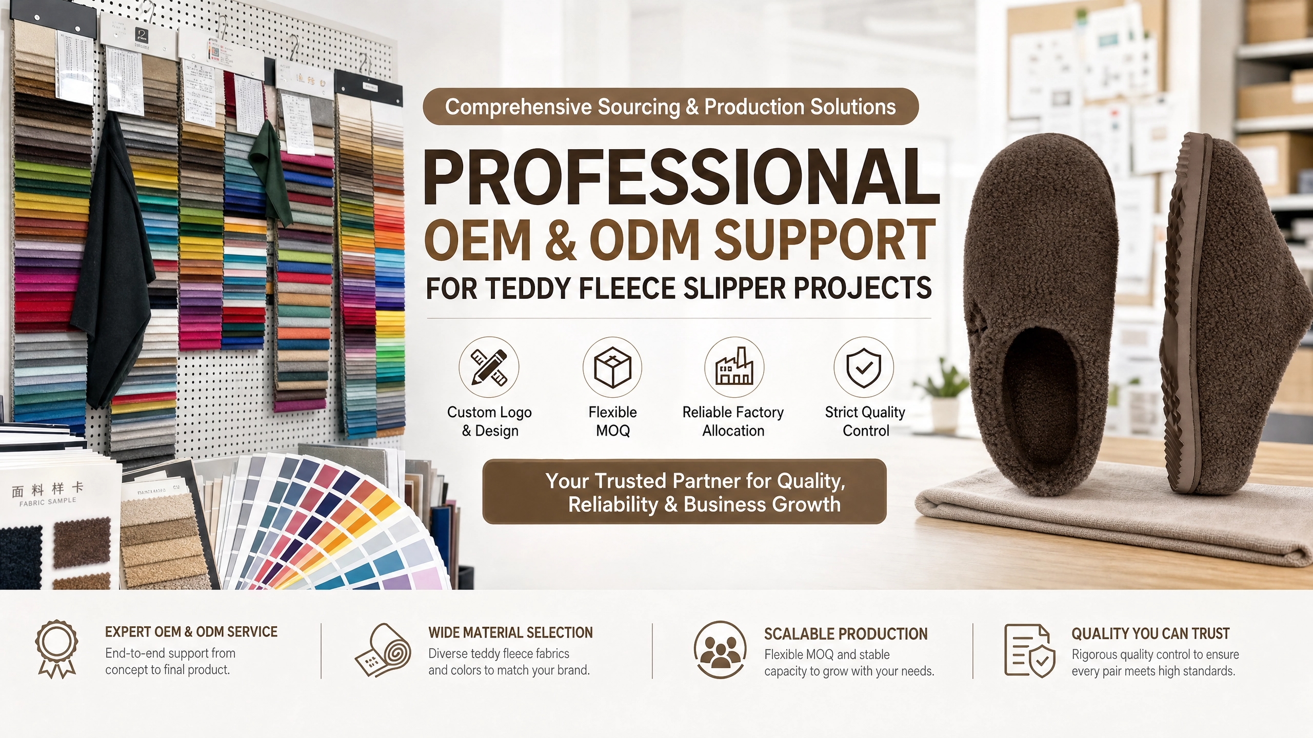 OEM ODM Teddy Fleece Slipper Manufacturing