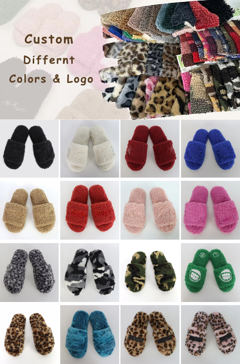 custom furry slippers for wholesale brands with private label logo